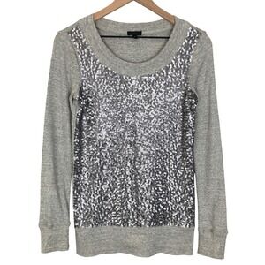 J CREW Sequin Sweater Women's Sx XS Gray 100% Cotton Sparkle Festive Party L/S